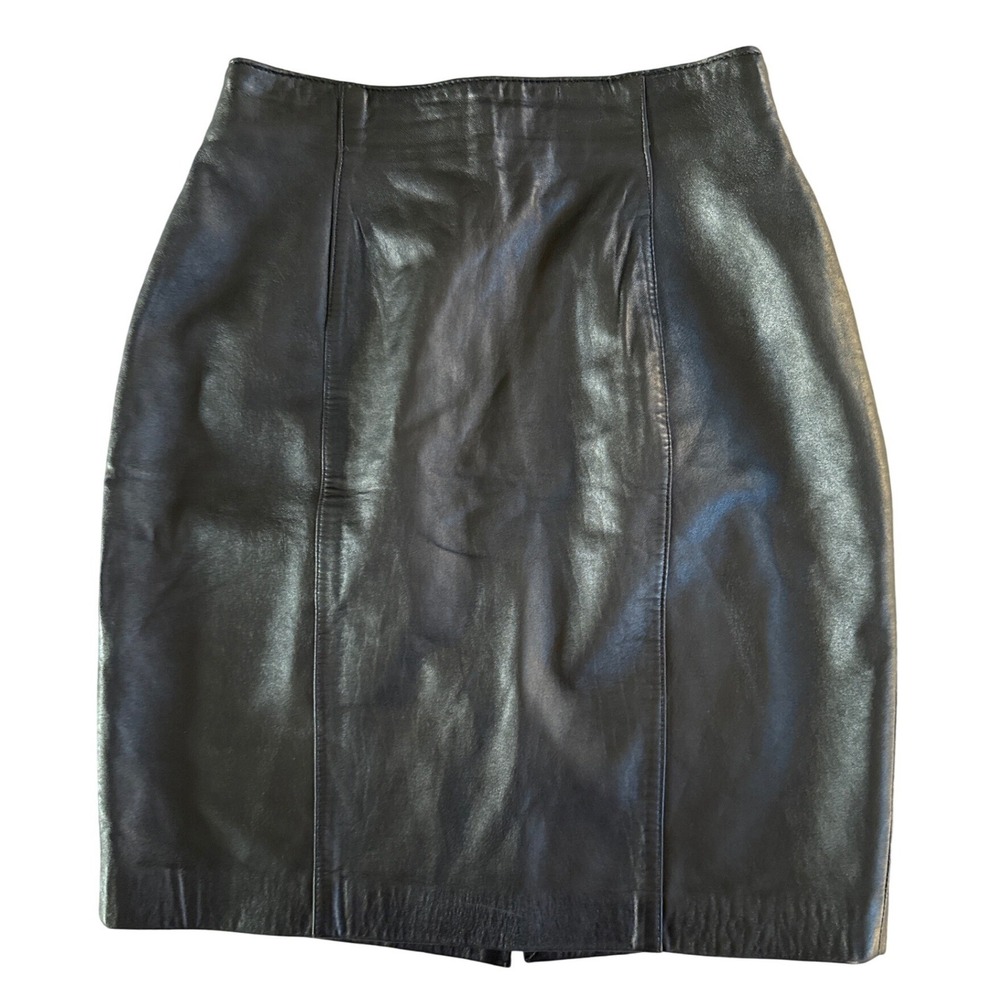Lord & Taylor Petites Black Lamb Nappa Leather Pencil Skirt Vintage Size 6P RARE